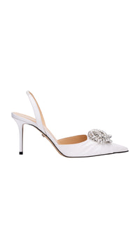 Galaxy 85 satin & rhinestone slingback - White