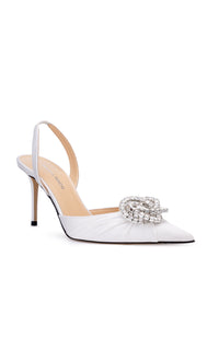 Galaxy 85 satin & rhinestone slingback - White
