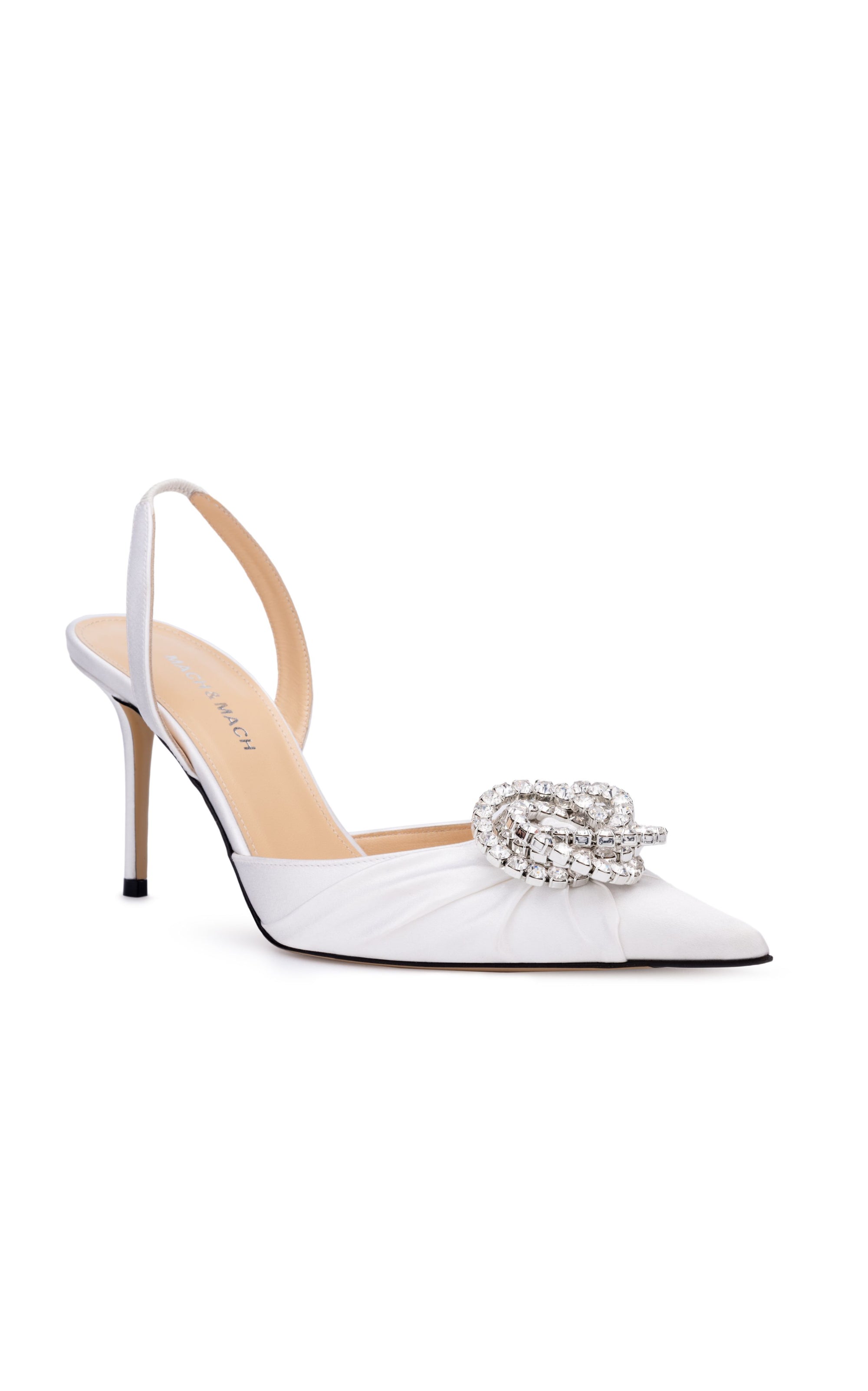 Galaxy 85 satin & rhinestone slingback - White
