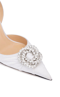 Galaxy 85 satin & rhinestone slingback - White