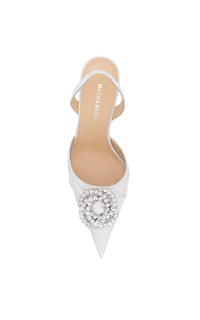 Galaxy 85 satin & rhinestone slingback - White