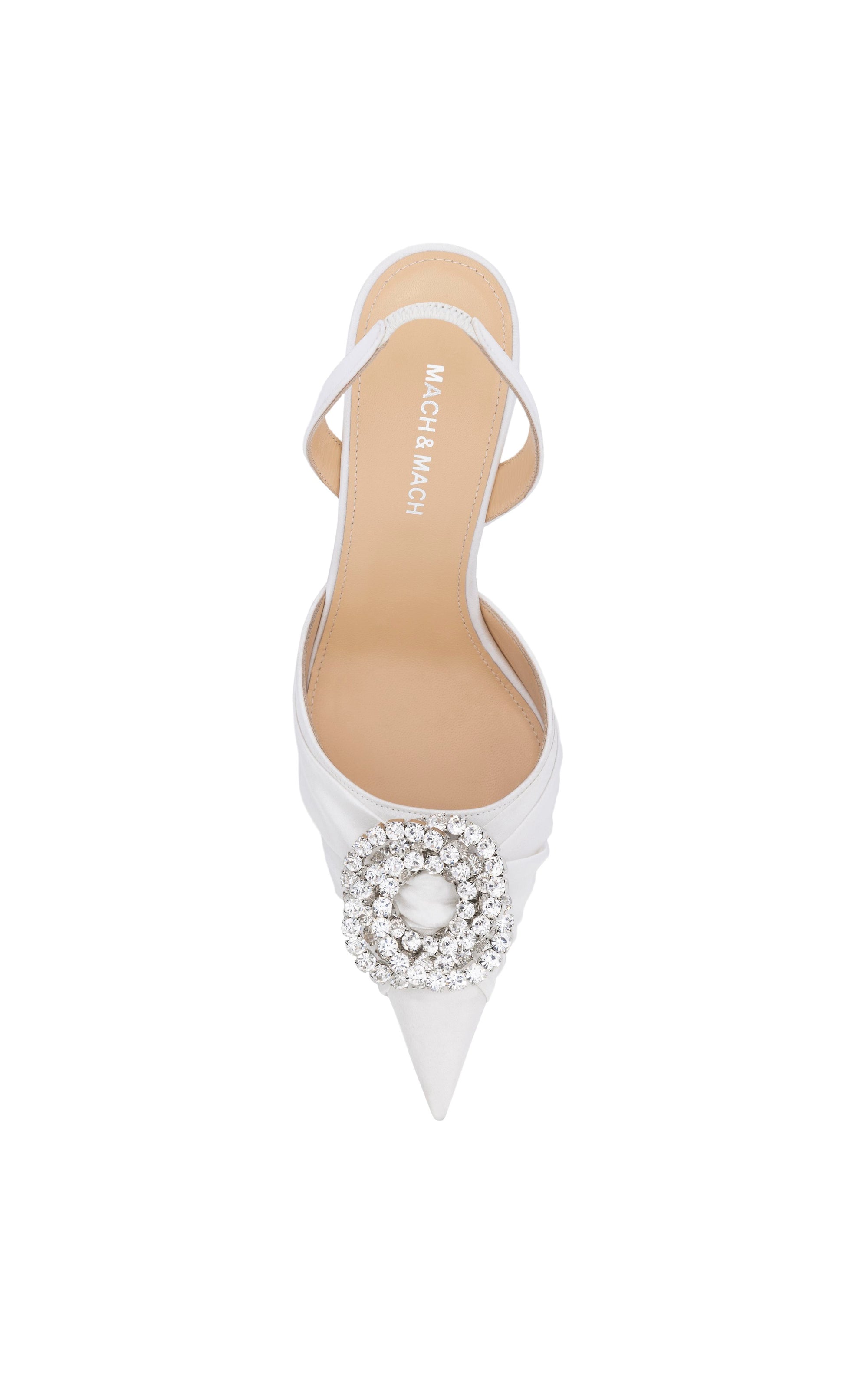 Galaxy 85 satin & rhinestone slingback - White
