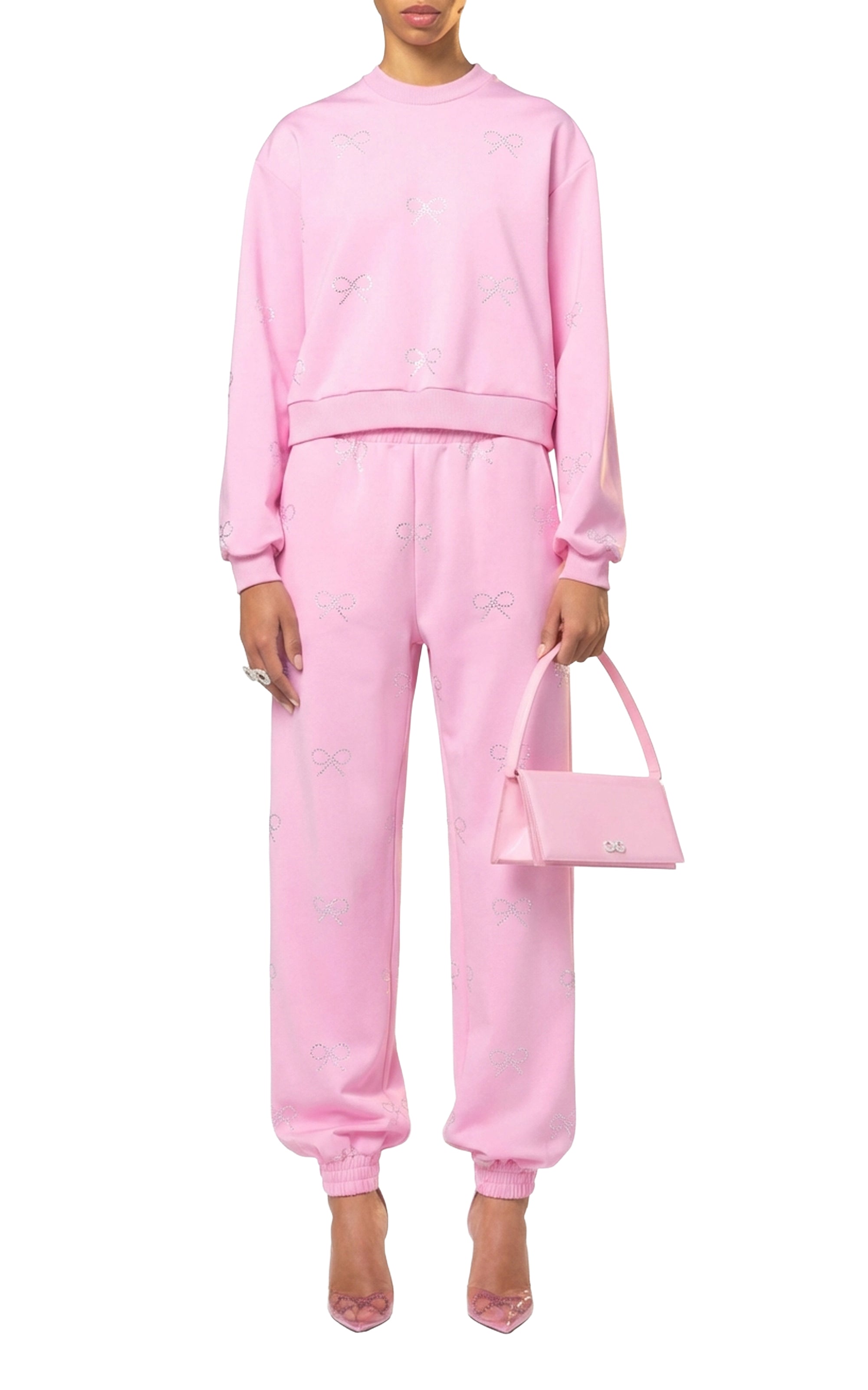 Pantalon de survêtement Bow orné de strass - Pink