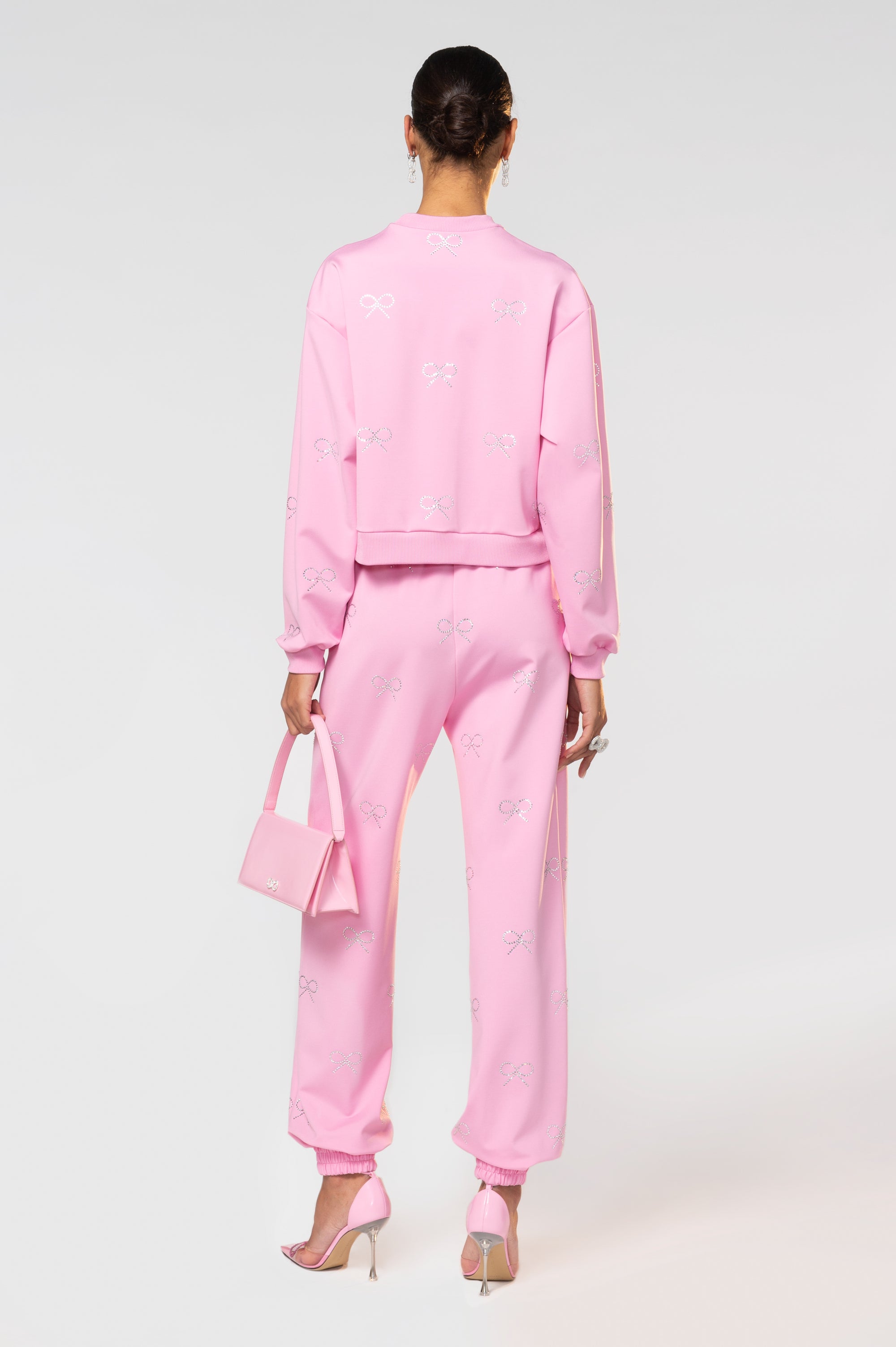 Pantalon de survêtement Bow orné de strass - Pink