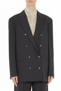 Blazer à double boutonnage en laine mélangée - Grey