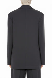 Blazer à double boutonnage en laine mélangée - Grey