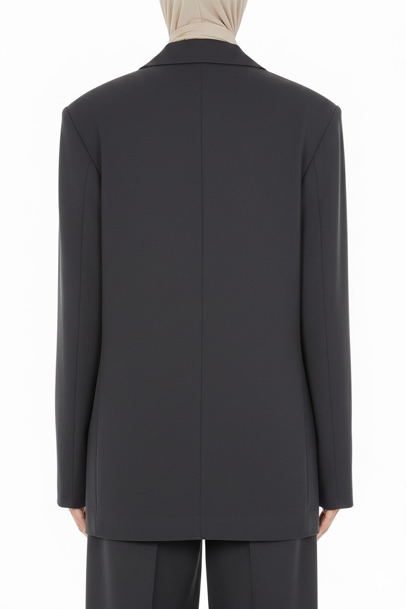 Blazer à double boutonnage en laine mélangée - Grey