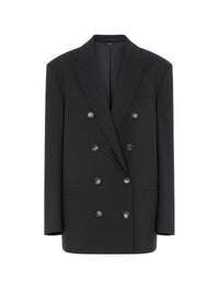 Wool blend double breasted blazer - Black