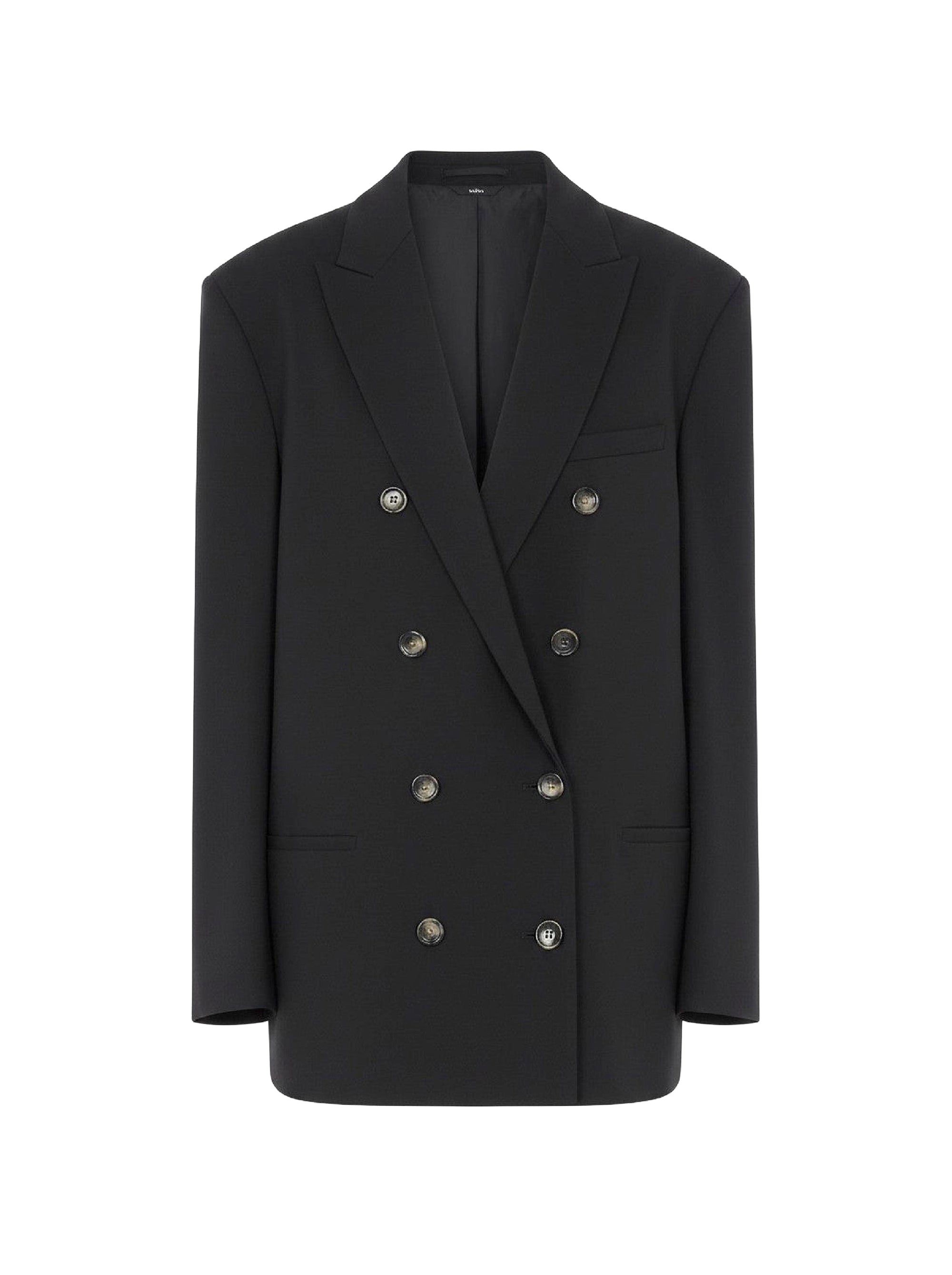 Wool blend double breasted blazer - Black