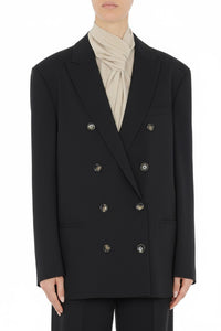 Wool blend double breasted blazer - Black