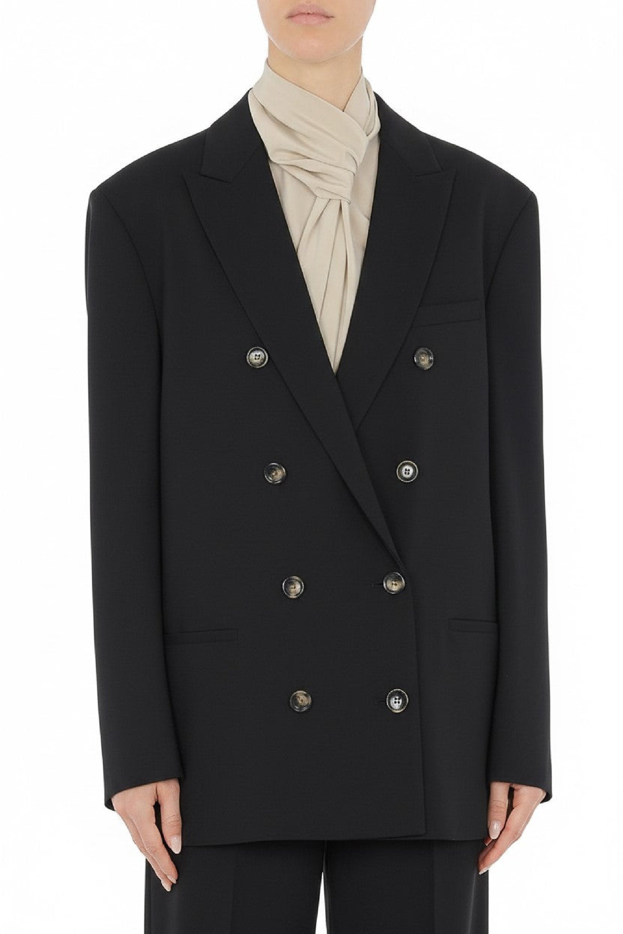 Wool blend double breasted blazer - Black