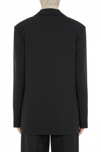 Wool blend double breasted blazer - Black
