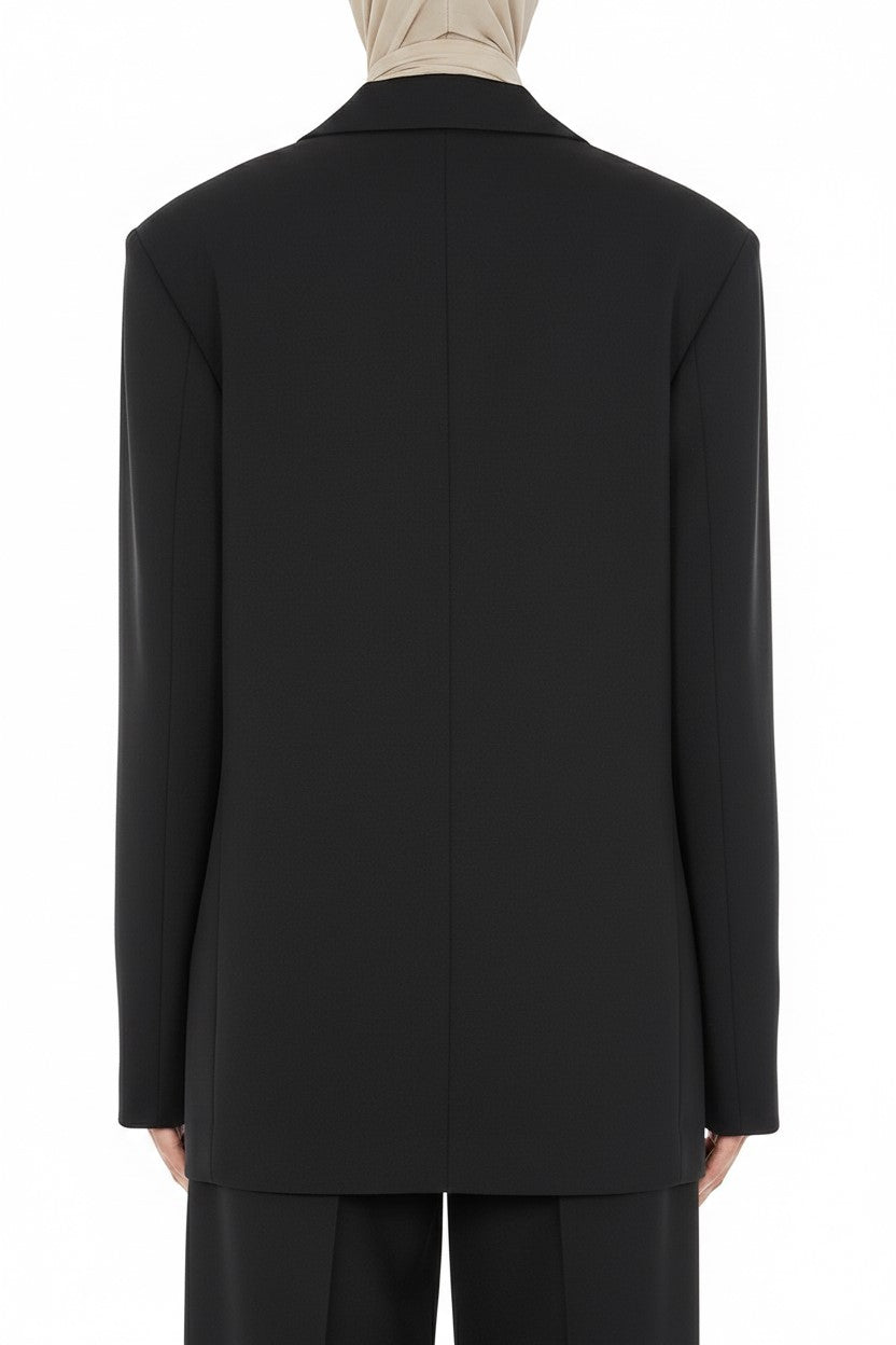 Wool blend double breasted blazer - Black