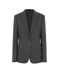 Veste tailleur à boutonnage simple en laine mélangée - Grey