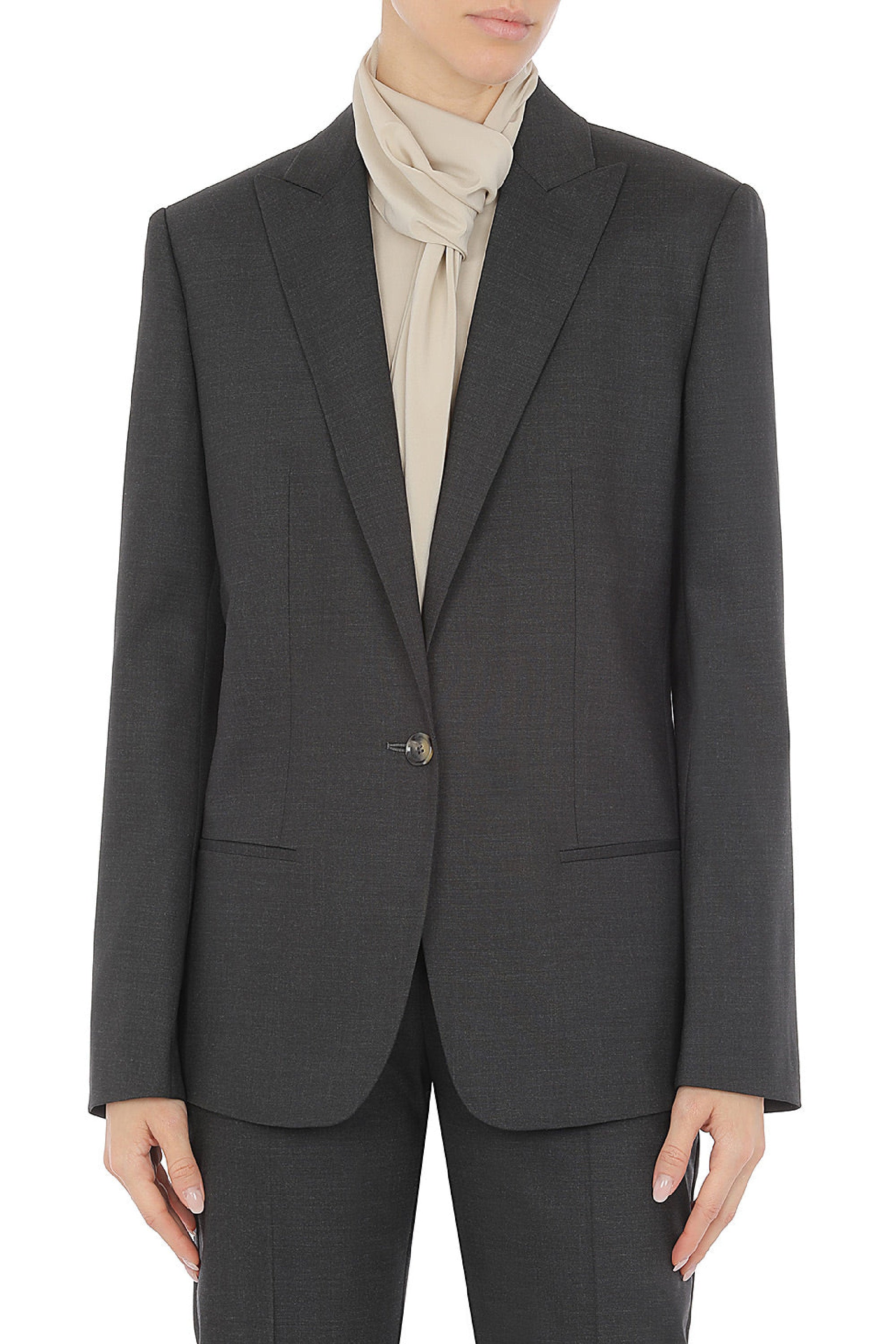 Veste tailleur à boutonnage simple en laine mélangée - Grey