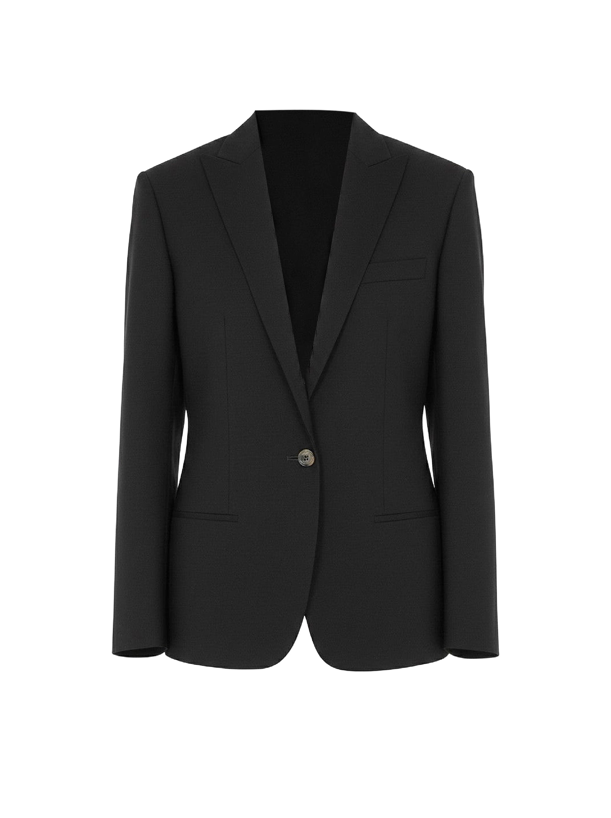 Veste tailleur à boutonnage simple en laine mélangée - Black