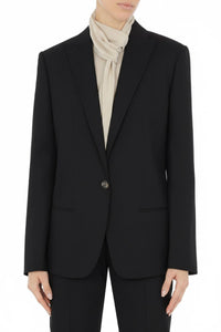 Veste tailleur à boutonnage simple en laine mélangée - Black