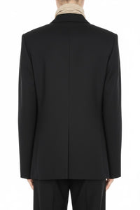 Veste tailleur à boutonnage simple en laine mélangée - Black