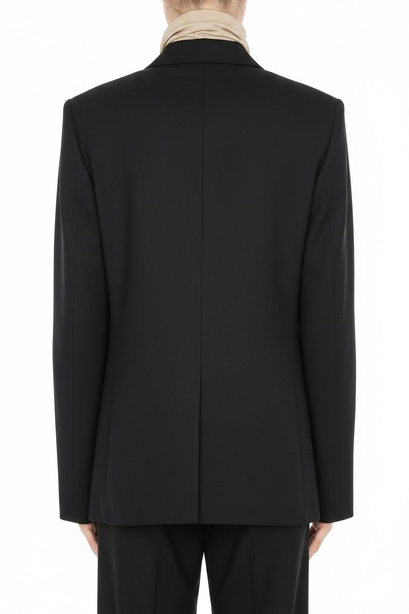 Veste tailleur à boutonnage simple en laine mélangée - Black