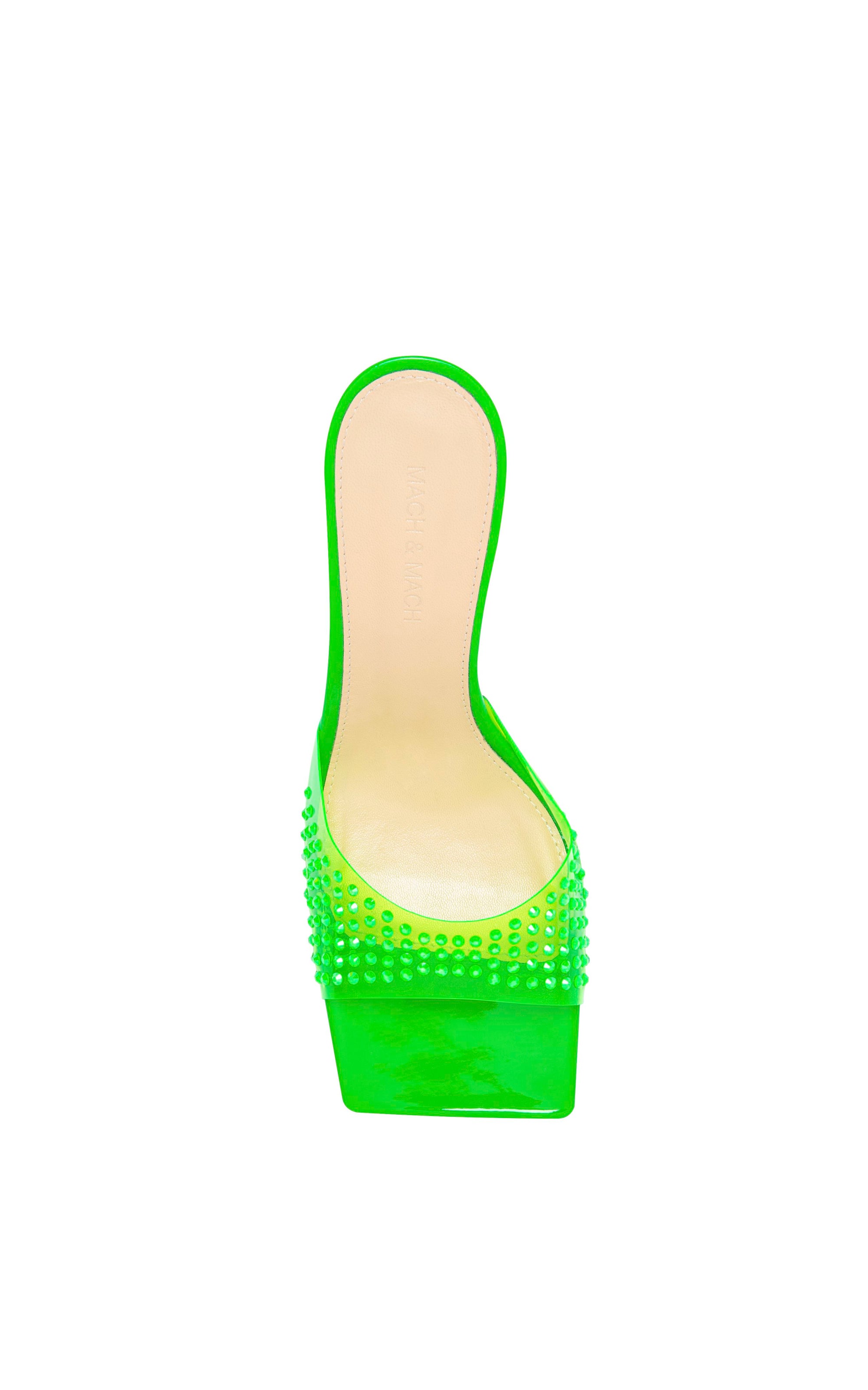 Star 95 mules with rhinestone heels - Fluo Green