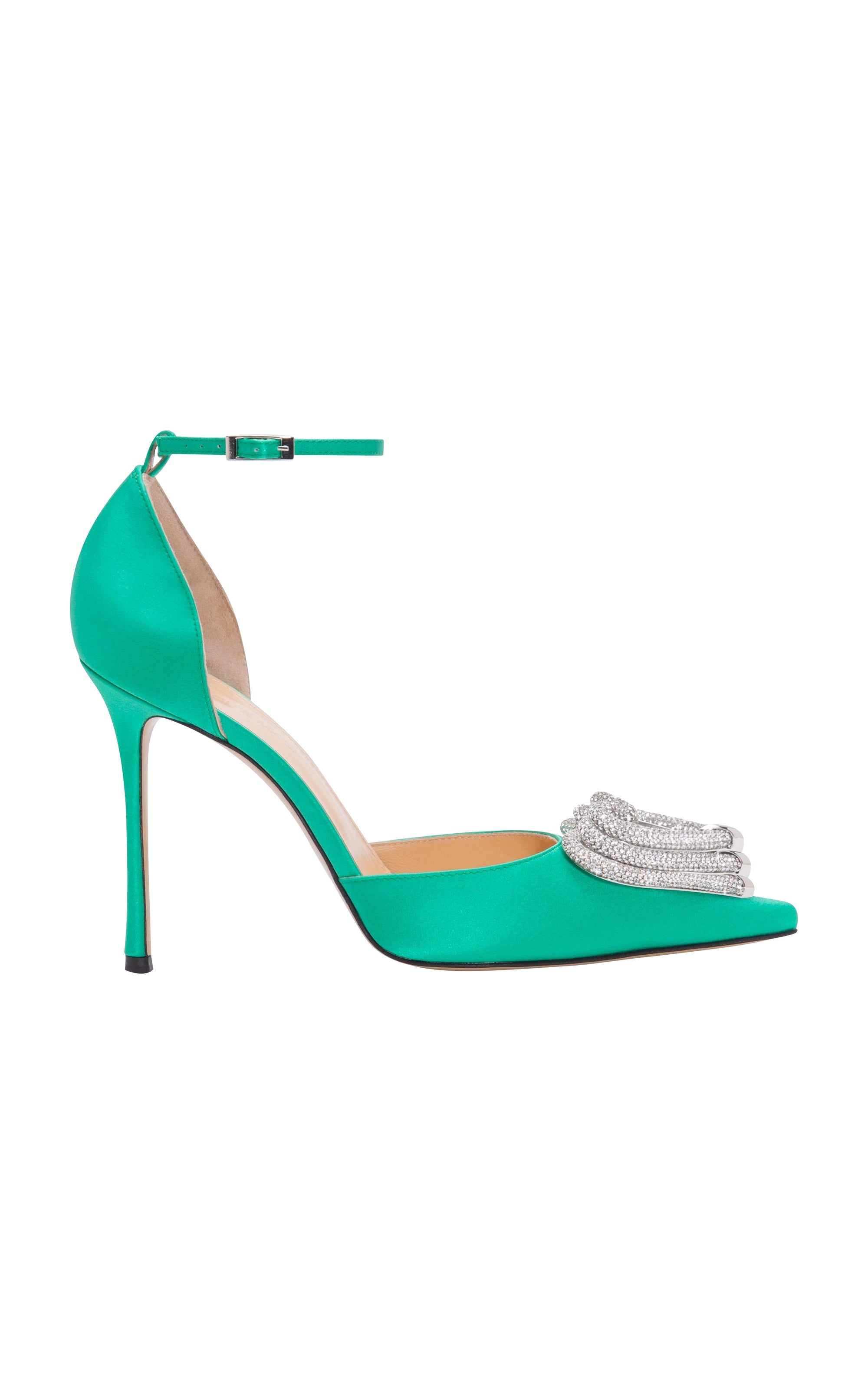 Triple Heart 110 strappy pumps in silk & strass - Mint Green