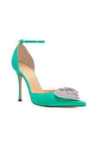 Triple Heart 110 strappy pumps in silk & strass - Mint Green