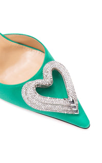 Triple Heart 110 strappy pumps in silk & strass - Mint Green