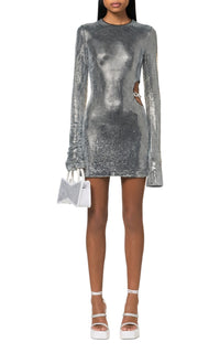 Cut-out short dress with rhinestone embellishments - Silver