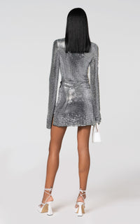 Cut-out short dress with rhinestone embellishments - Silver
