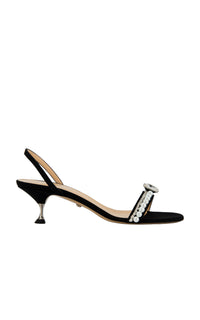 Elizabeth 55 Slingback with rhinestones and pearls - Black