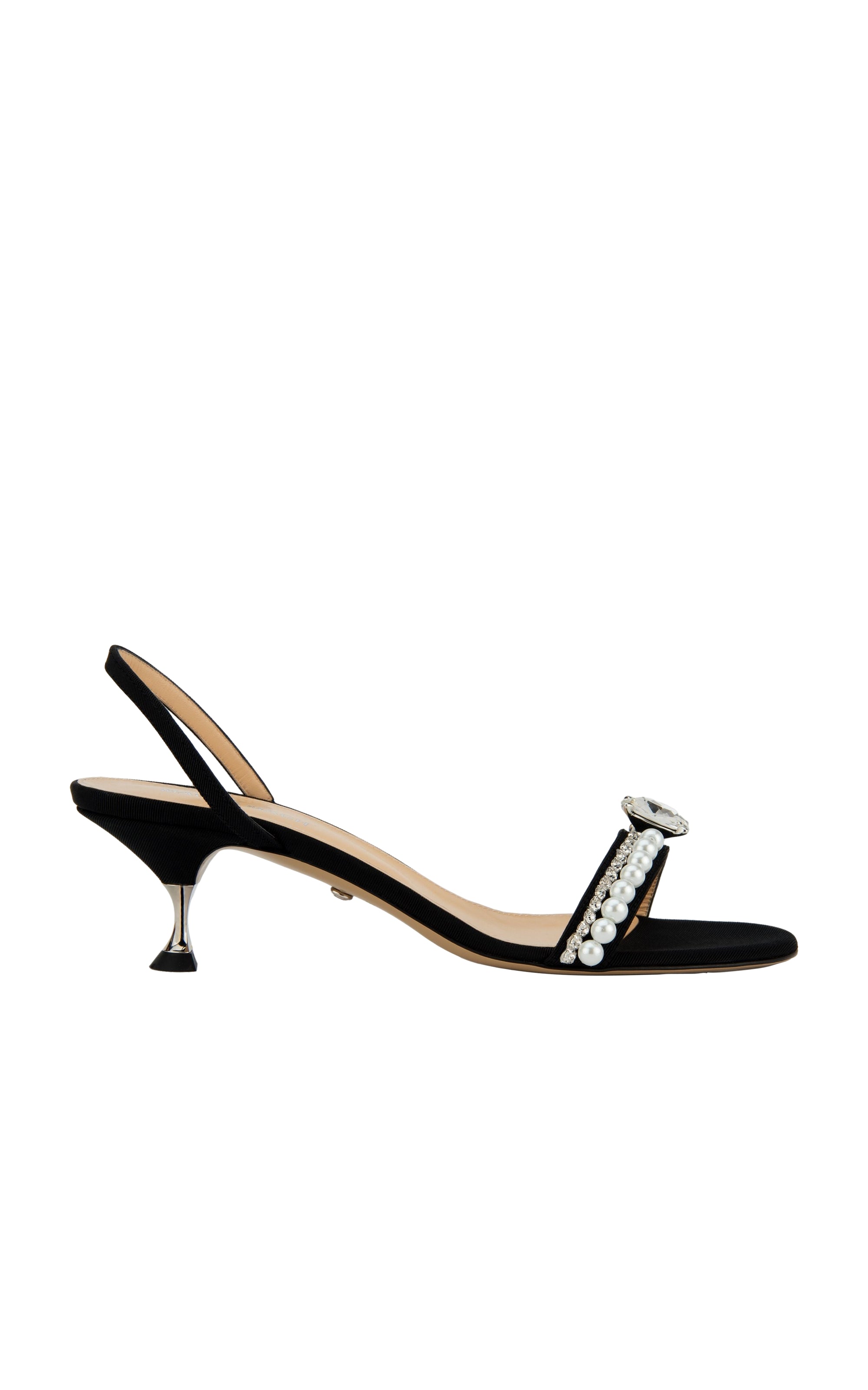 Elizabeth 55 Slingback with rhinestones and pearls - Black