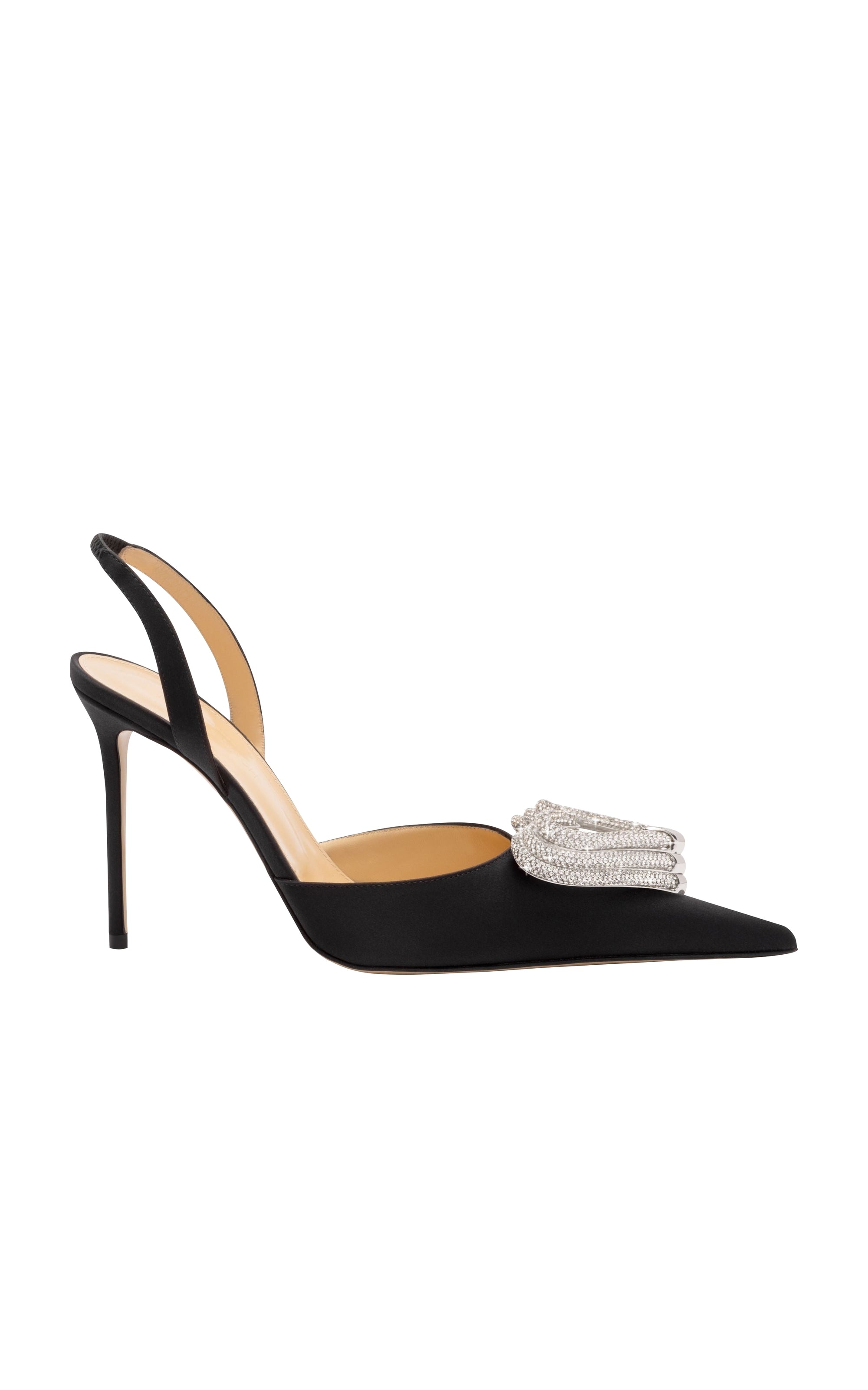 Slingback Triple Heart 110 en soie & strass - Black