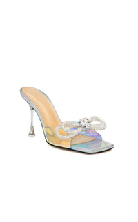 Double Bow 95 rhinestone mules - Iridescent