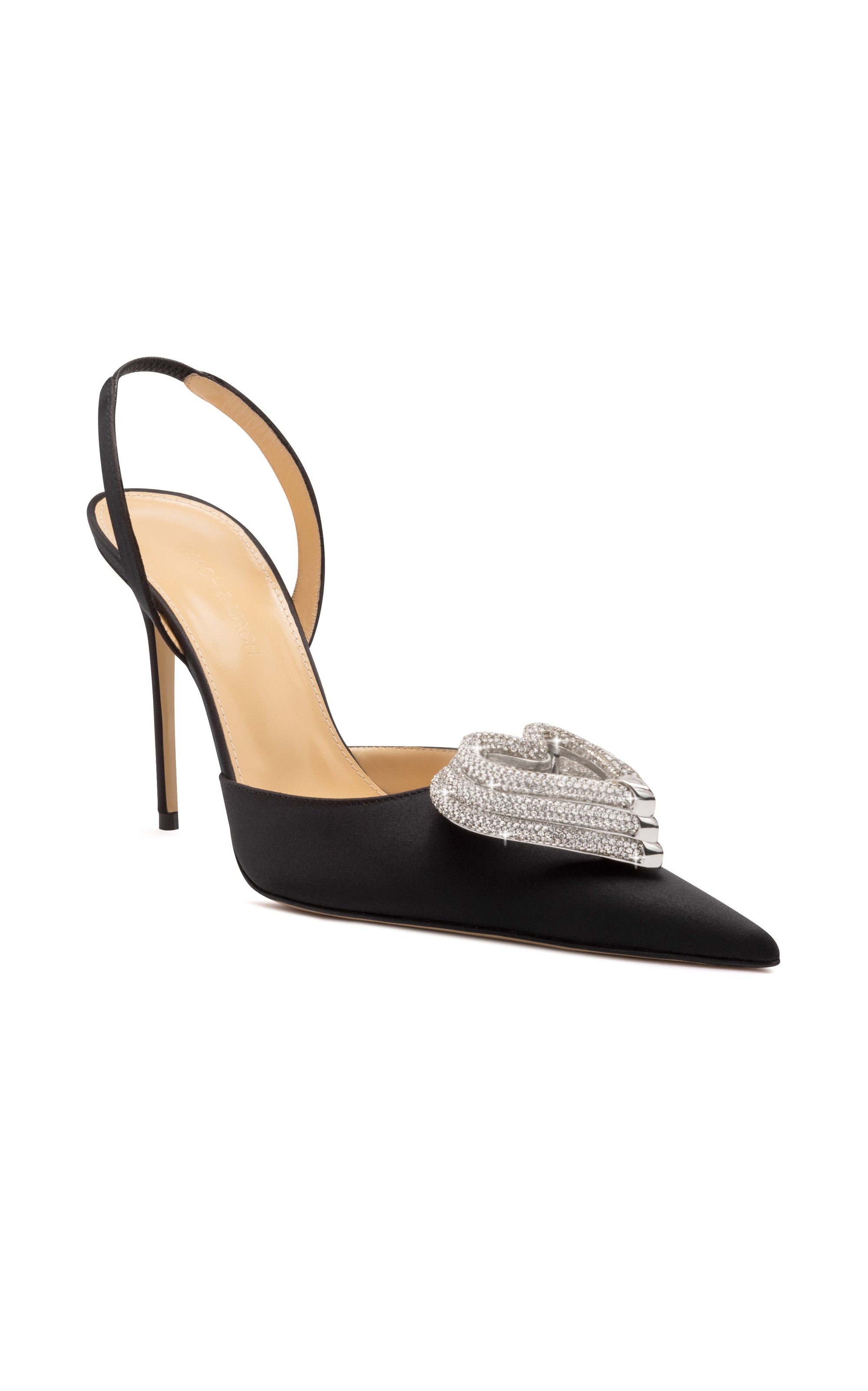 Slingback Triple Heart 110 en soie & strass - Black
