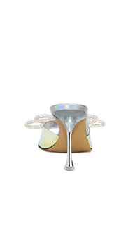 Double Bow 95 rhinestone mules - Iridescent