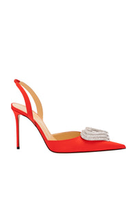 Triple Heart 110 silk & rhinestone Slingback - Red