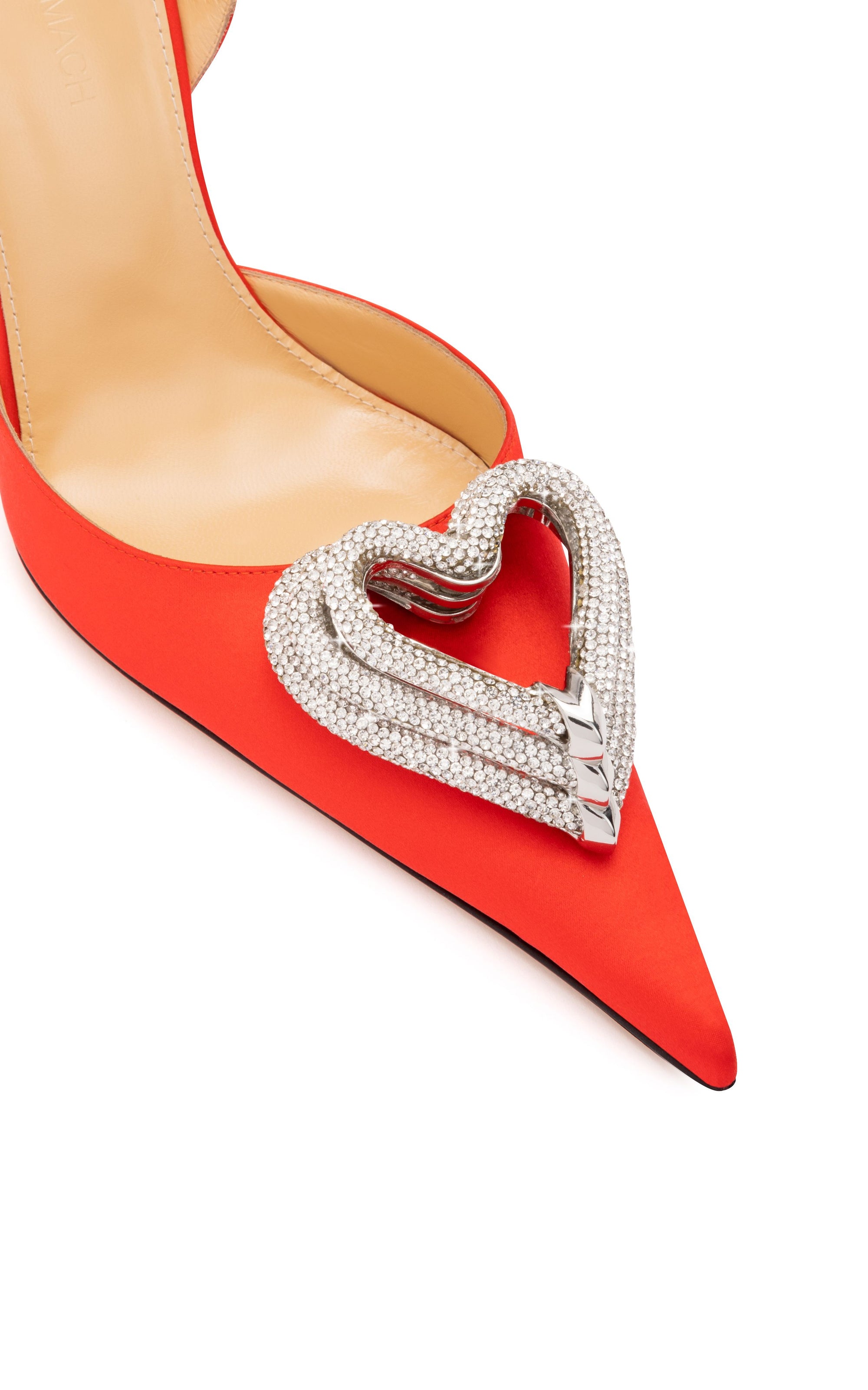 Triple Heart 110 silk & rhinestone Slingback - Red