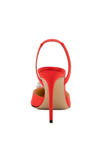 Triple Heart 110 silk & rhinestone Slingback - Red