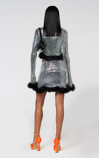 Jupe courte à plumes ornée de strass - Silver