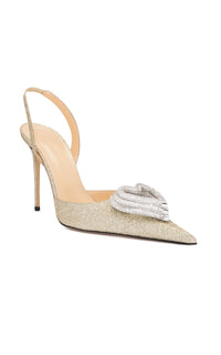 Triple Heart 110 glitter and rhinestone slingback - Champagne