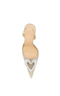 Triple Heart 110 glitter and rhinestone slingback - Champagne