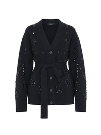 Cardigan orné de perles en laine et soie - Blue