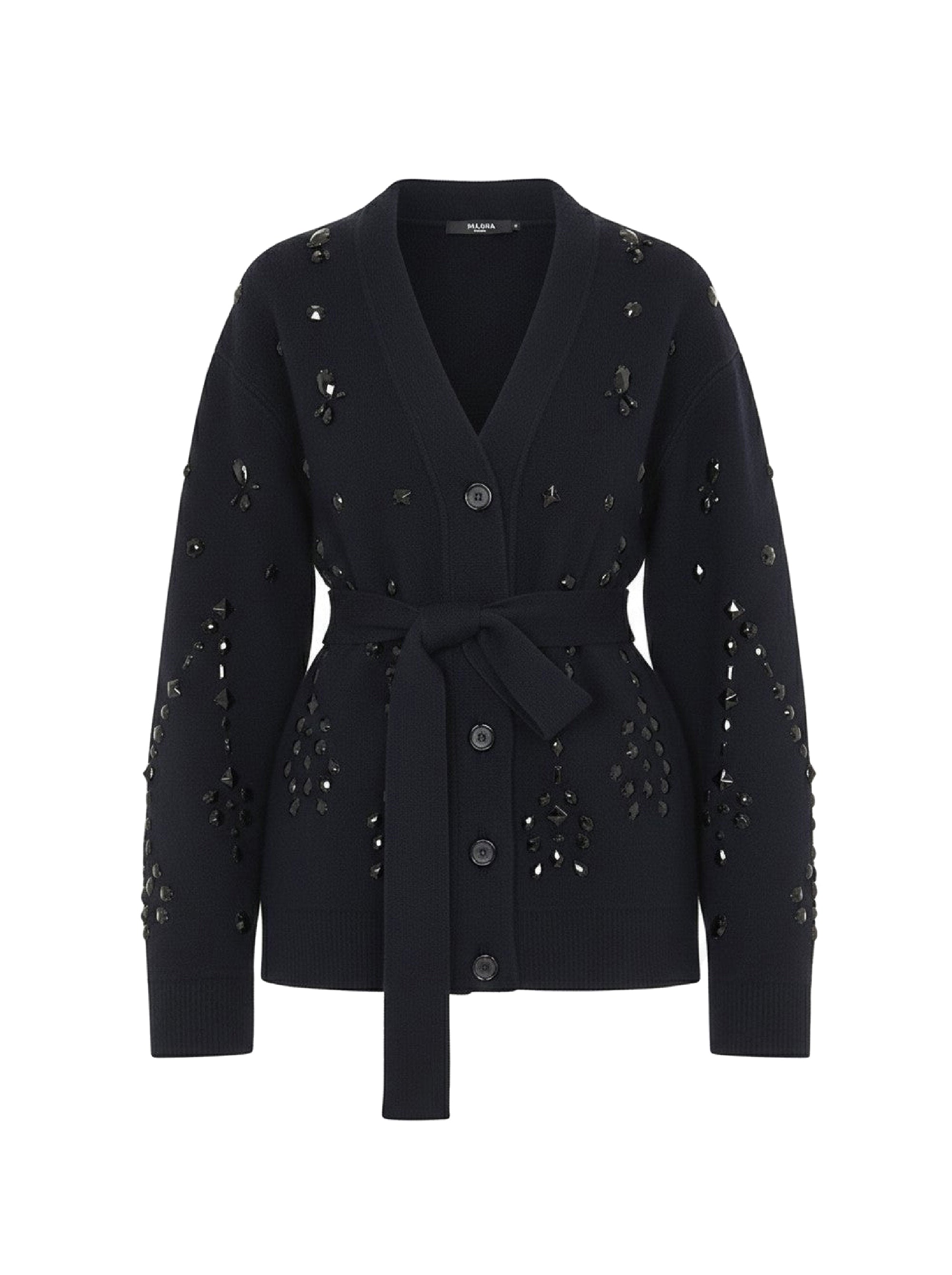 Cardigan orné de perles en laine et soie - Blue