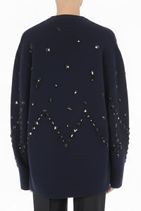 Cardigan orné de perles en laine et soie - Blue