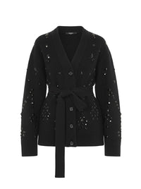 Cardigan orné de perles en laine et soie - Black