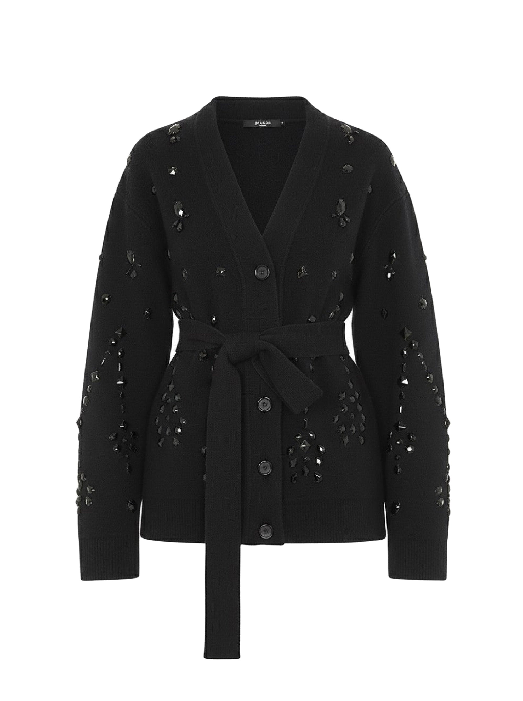 Cardigan orné de perles en laine et soie - Black