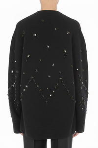Cardigan orné de perles en laine et soie - Black