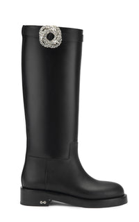 Galaxy 40 leather & rhinestone boots - Black