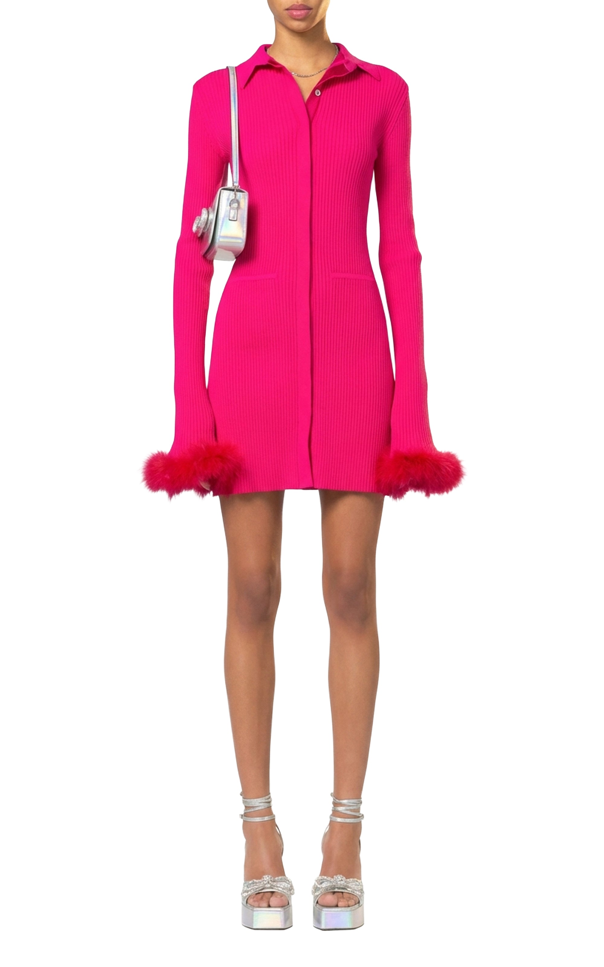 Feathered short dress - Fuchsia