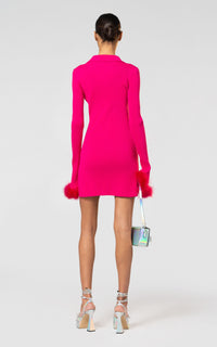 Feathered short dress - Fuchsia